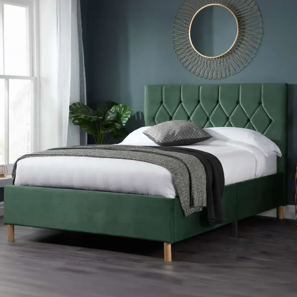 Loxley Small Double Bed Frame - Green, Fabric image