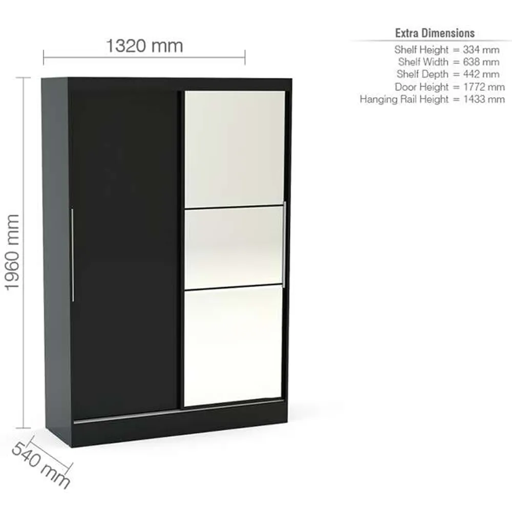 Lynx 2 Door Mirror Sliding Wardrobe - Black