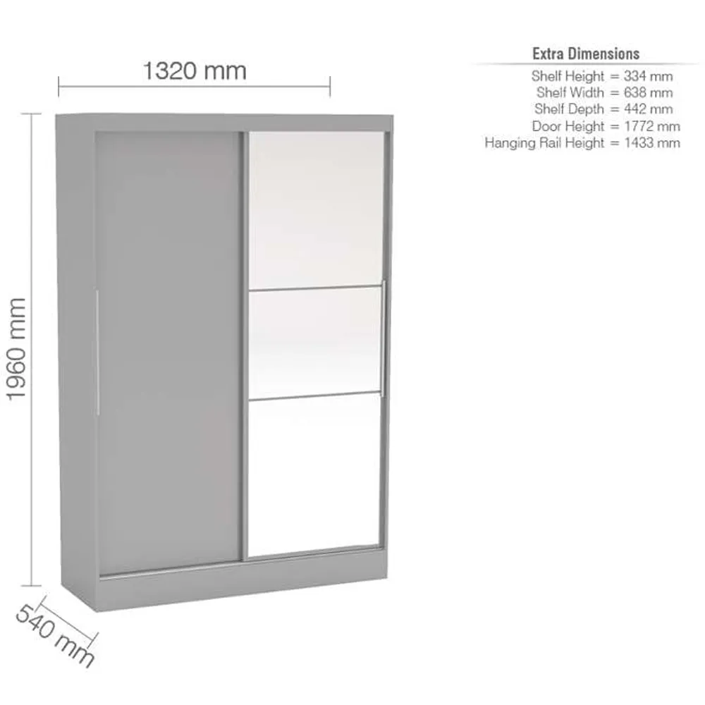 Lynx 2 Door Mirror Sliding Wardrobe - Grey