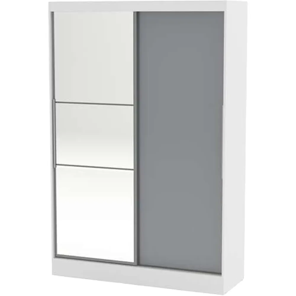 Lynx 2 Door Mirror Sliding Wardrobe - Grey and White