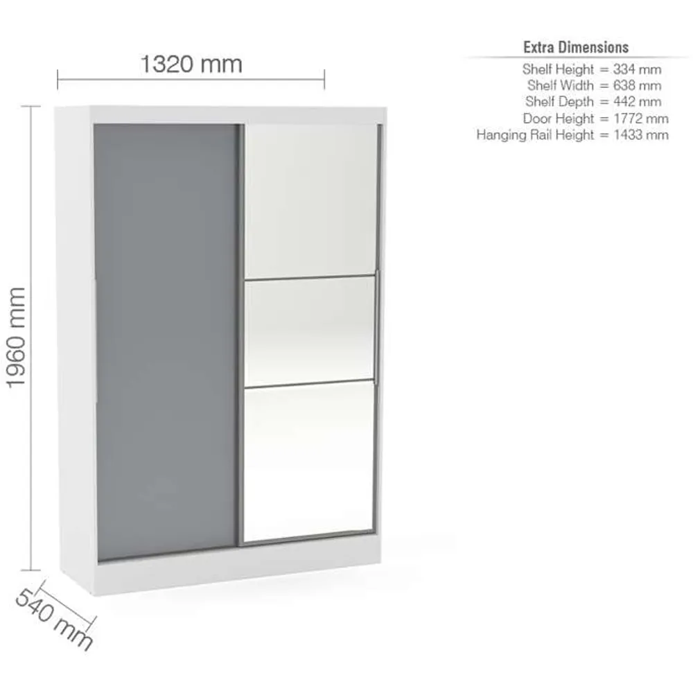 Lynx 2 Door Mirror Sliding Wardrobe - Grey and White