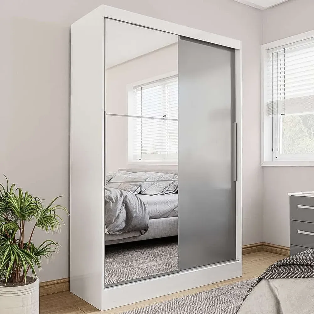 Lynx 2 Door Mirror Sliding Wardrobe - Grey and White