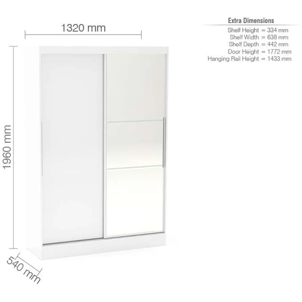 Lynx 2 Door Mirror Sliding Wardrobe - White