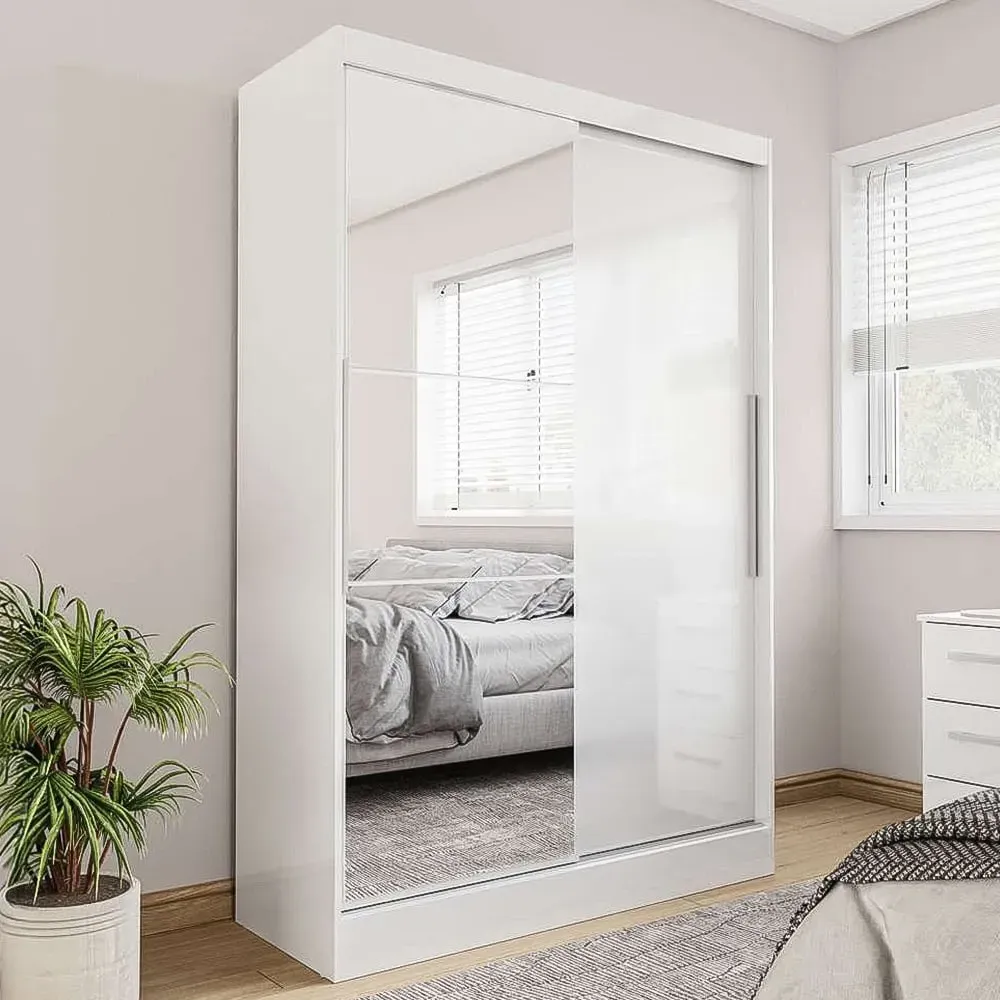 Lynx 2 Door Mirror Sliding Wardrobe - White
