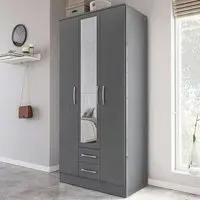 Lynx 3 Door 2 Drawer Mirror Wardrobe - Grey