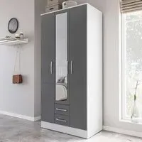 Lynx 3 Door 2 Drawer Mirror Wardrobe - Grey, White