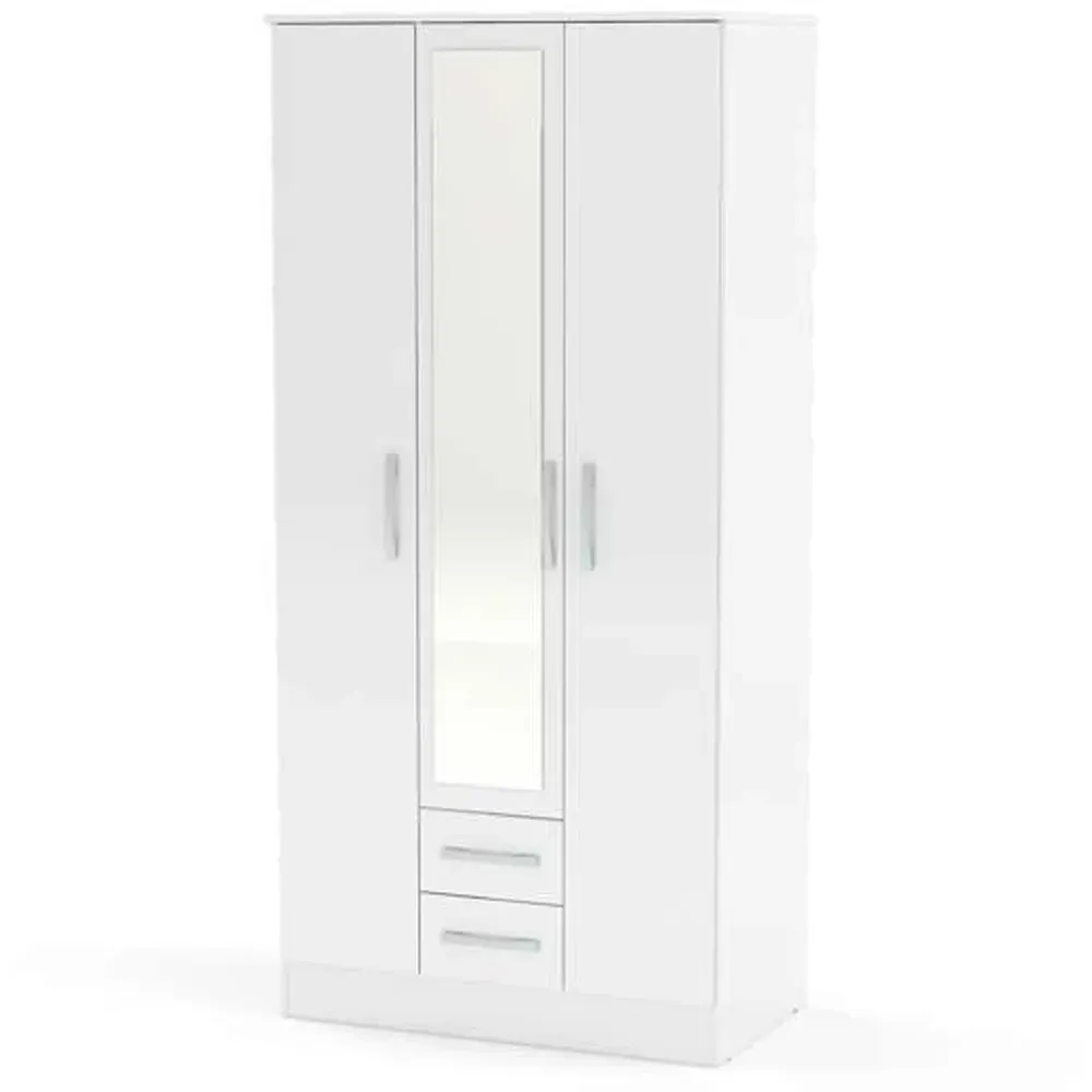 Lynx 3 Door 2 Drawer Mirror Wardrobe - White