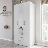 Lynx 3 Door 2 Drawer Mirror Wardrobe - White