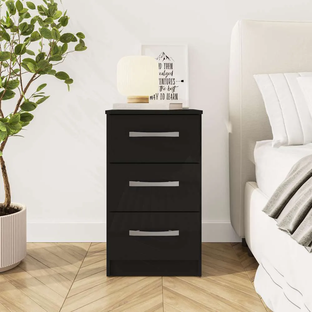 Lynx 3 Drawer Bedside Table - Black