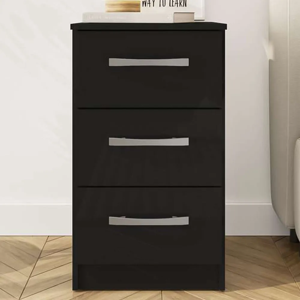 Lynx 3 Drawer Bedside Table - Black image