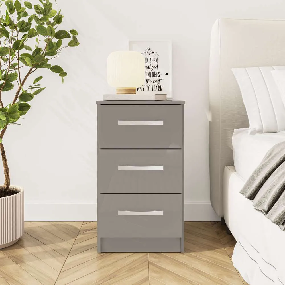 Lynx 3 Drawer Bedside Table - Grey