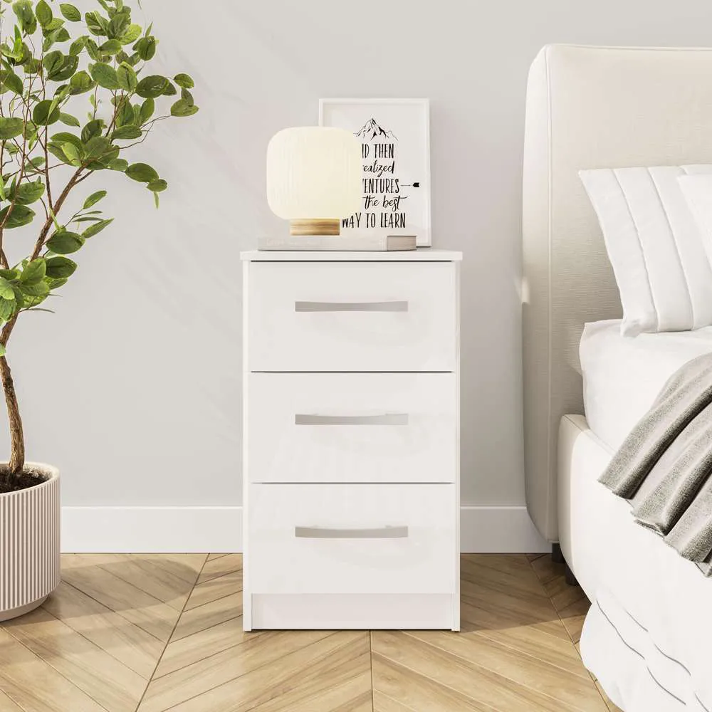 Lynx 3 Drawer Bedside Table - White