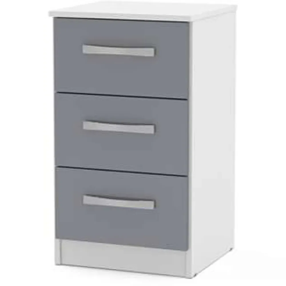 Lynx 3 Drawer Bedside Table - White, Grey