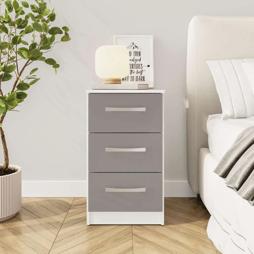 Lynx 3 Drawer Bedside Table - White, Grey