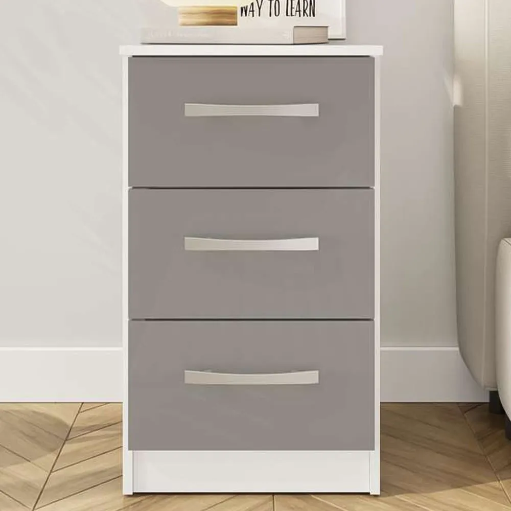 Lynx 3 Drawer Bedside Table - White, Grey image