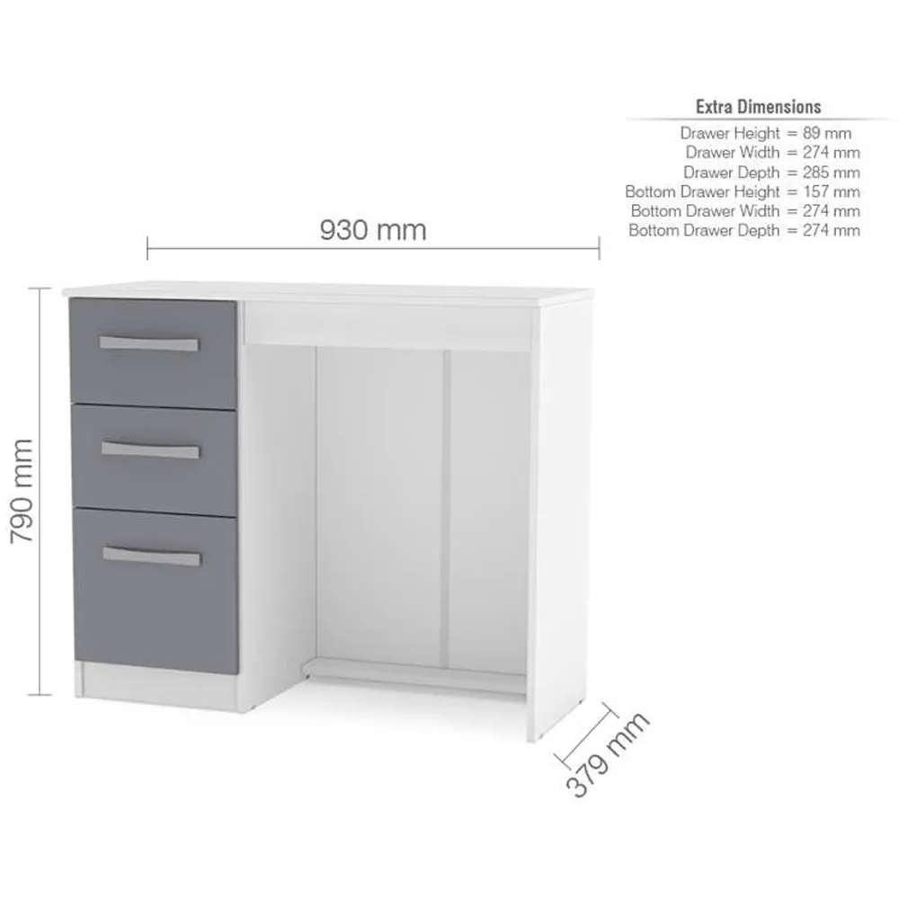 Lynx 3 Drawer Dressing Table - White
