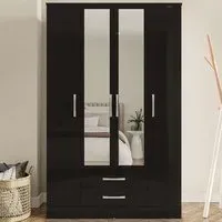 Lynx 4 Door 2 Drawer Mirror Wardrobe - Black