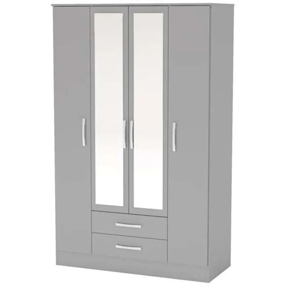 Lynx 4 Door 2 Drawer Mirror Wardrobe - Grey