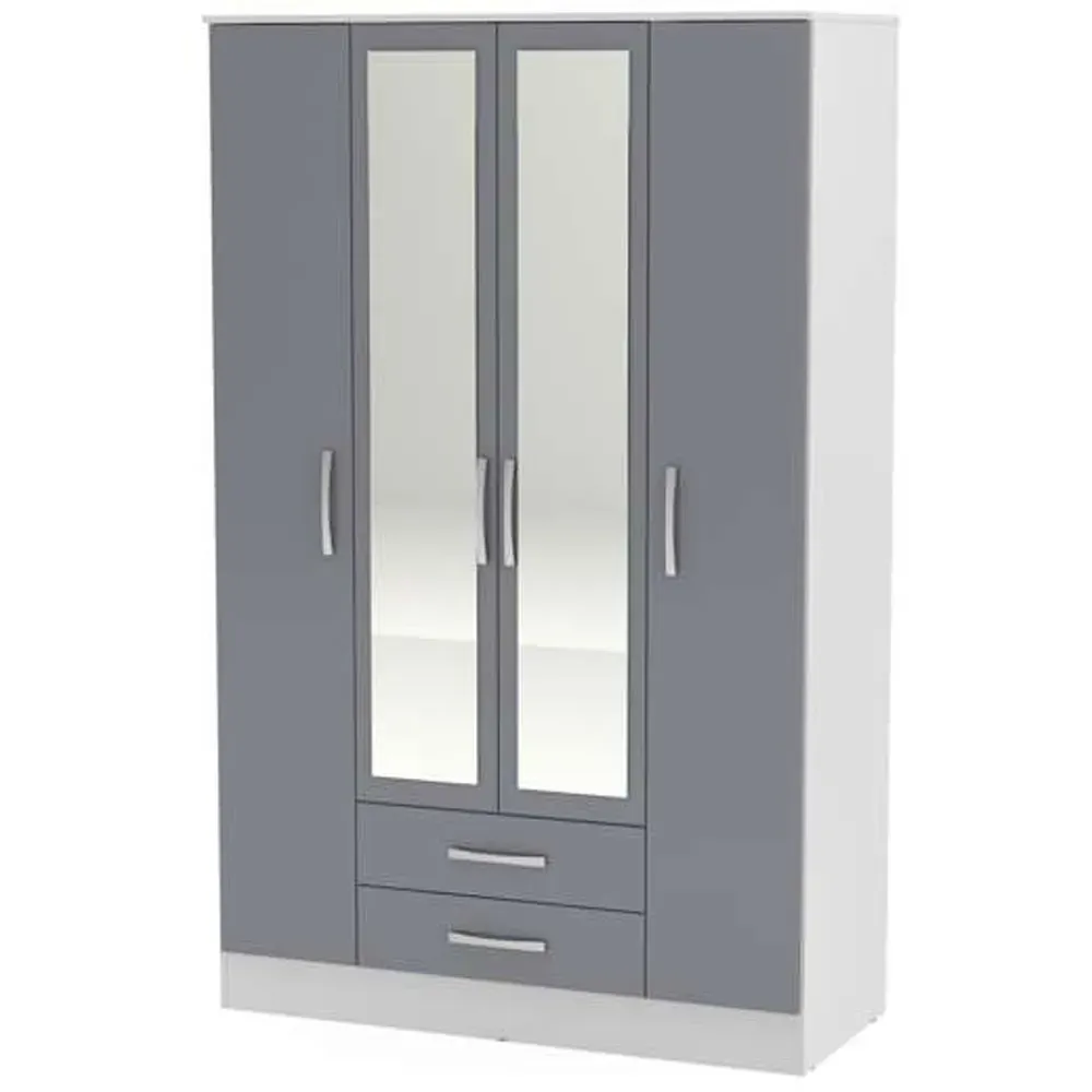 Lynx 4 Door 2 Drawer Mirror Wardrobe - Grey, White
