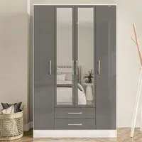 Lynx 4 Door 2 Drawer Mirror Wardrobe - Grey, White