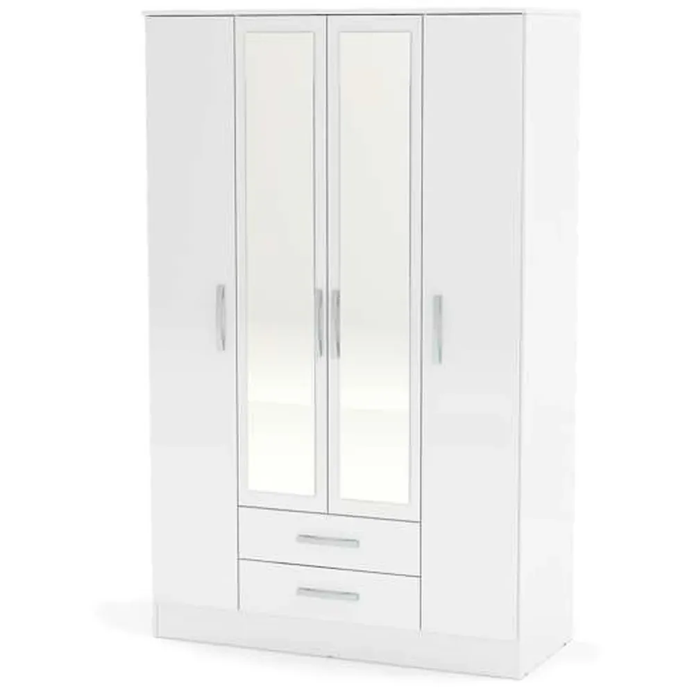 Lynx 4 Door 2 Drawer Mirror Wardrobe - White