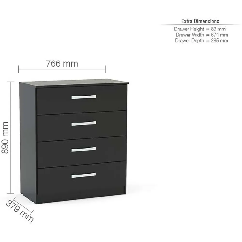 Lynx 4 Drawer Chest of Drawers - Black