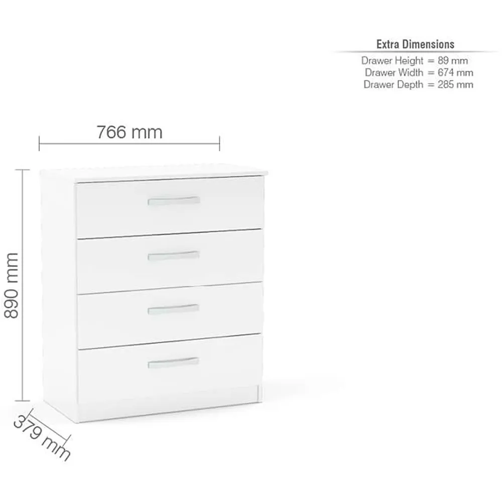 Lynx 4 Drawer Chest of Drawers - White
