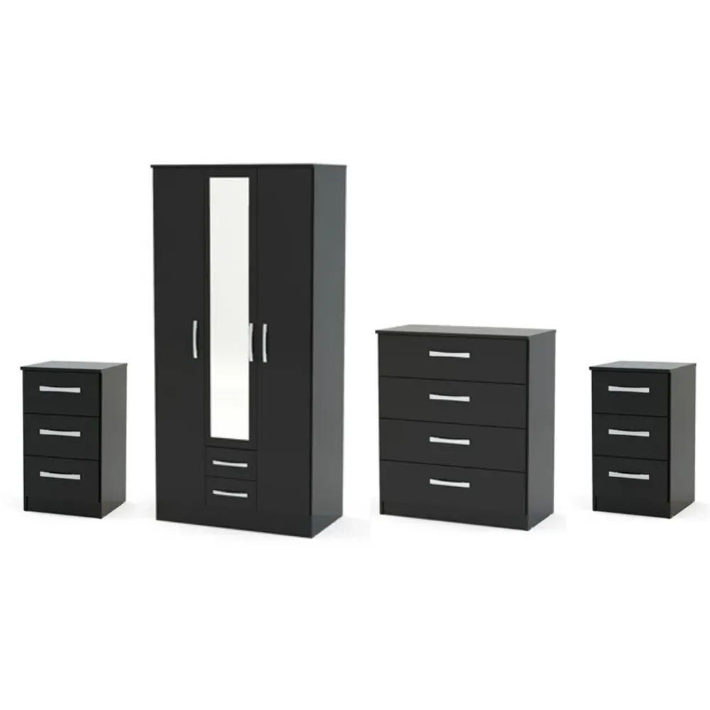 Lynx 4 Piece Bedroom Furniture Set - Black