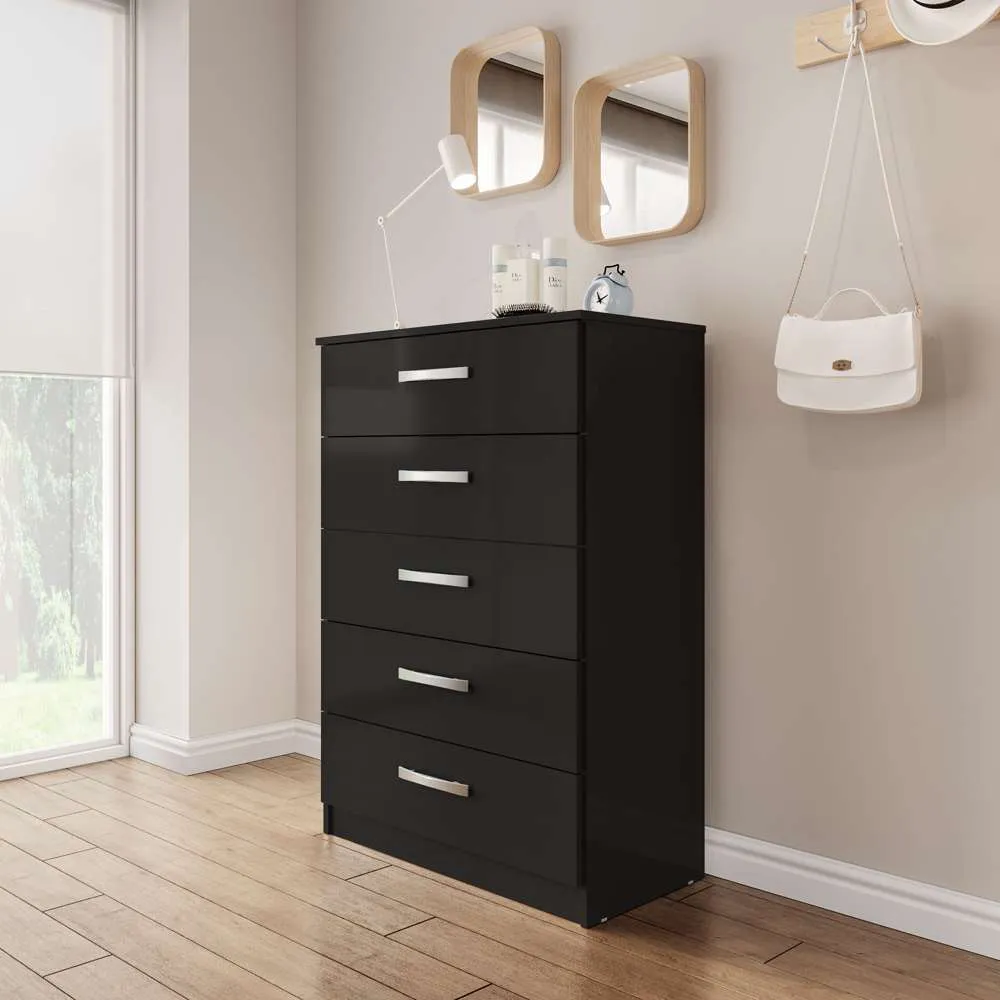Lynx 5 Drawer Chest of Drawers - Black