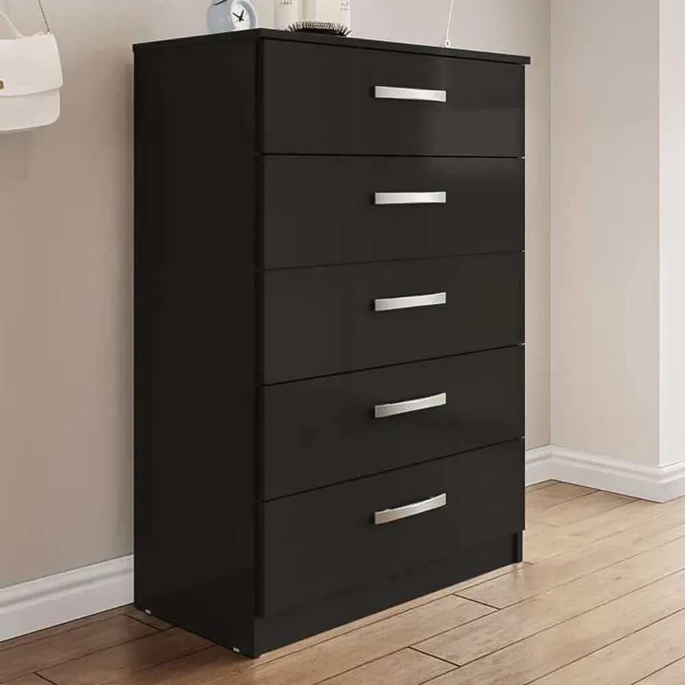 Lynx 5 Drawer Chest of Drawers - Black