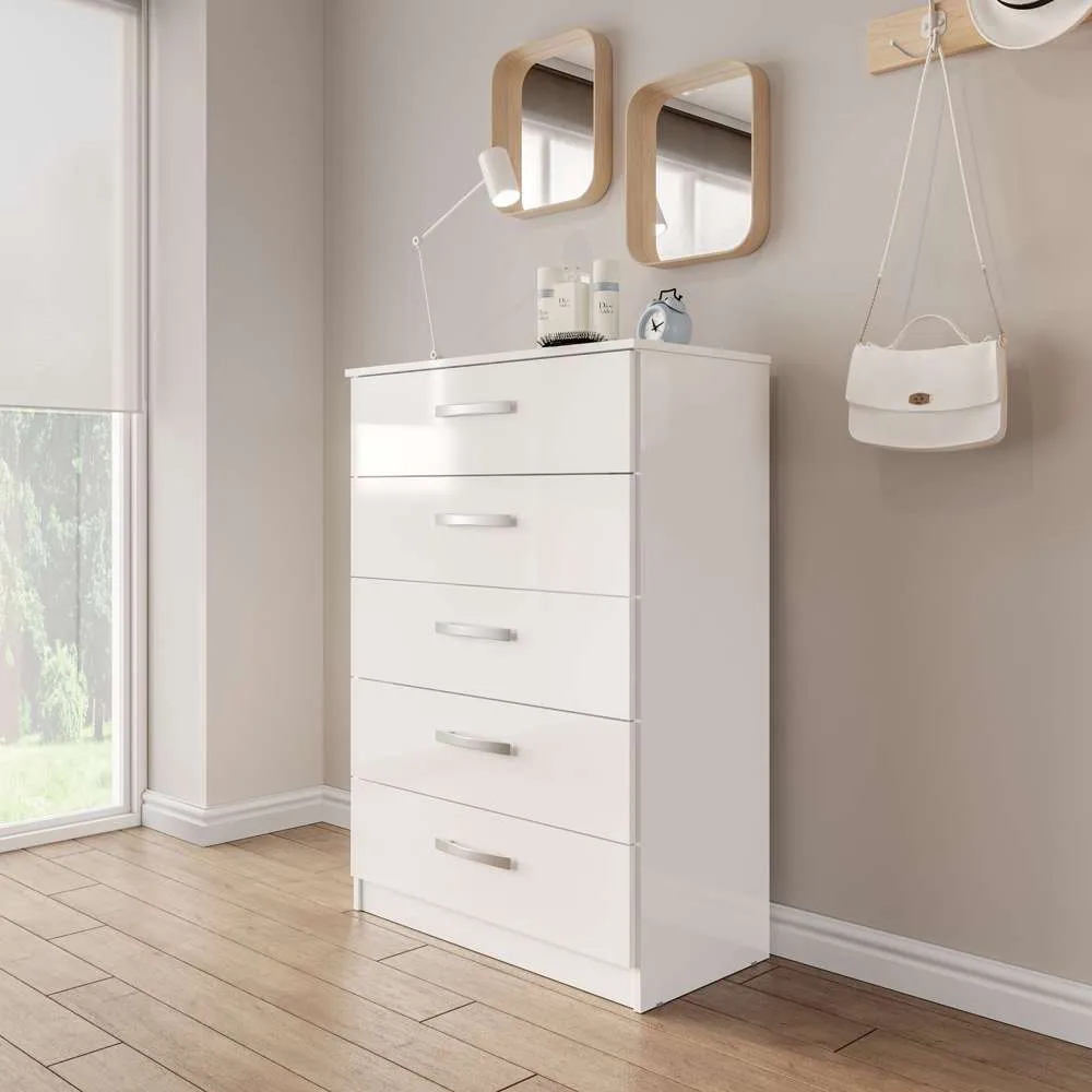 Lynx 5 Drawer Chest of Drawers - White