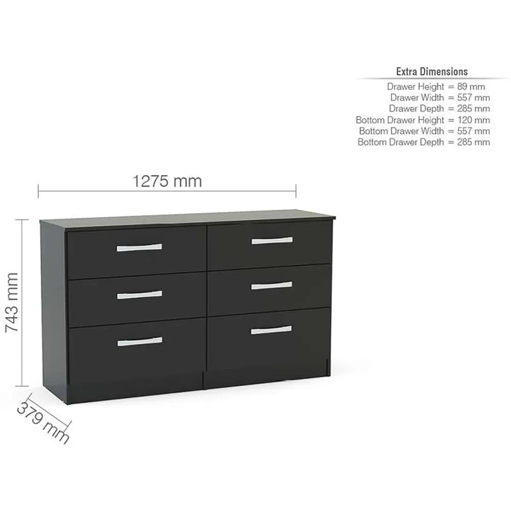 Lynx 6 Drawer Chest of Drawers - Black