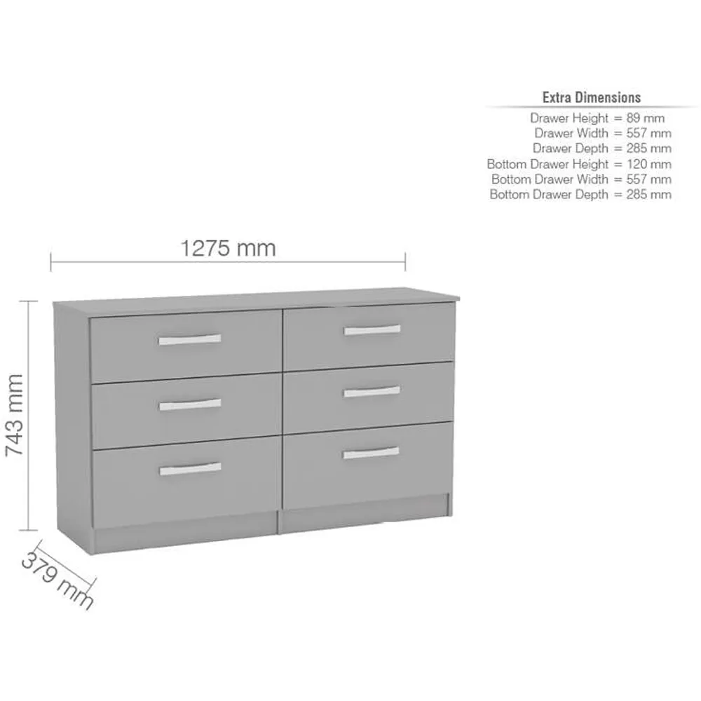 Lynx 6-Drawer Chest of Drawers - Grey