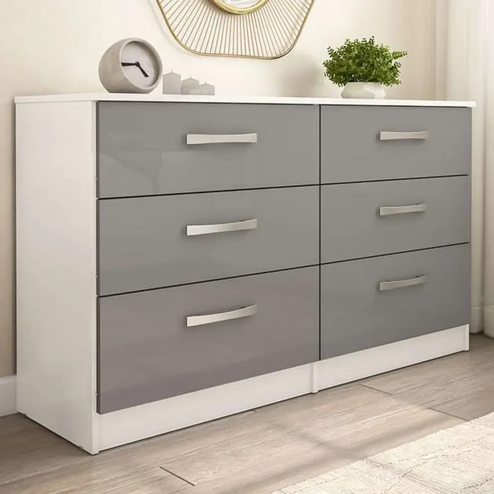 Lynx 6 Drawer Chest of Drawers - Grey, White