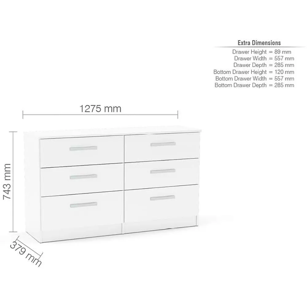 Lynx 6 Drawer Chest of Drawers - White