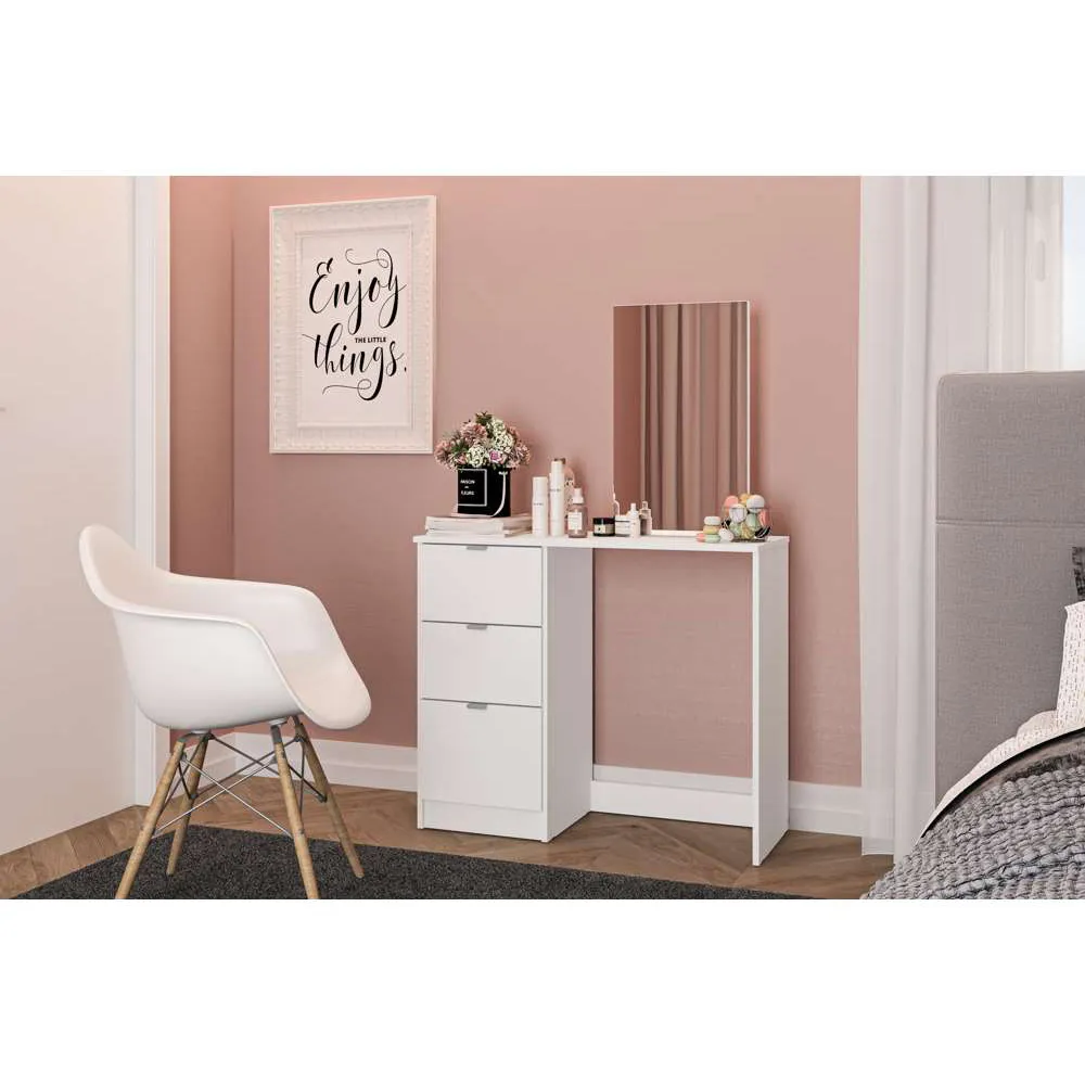 Madison 3 Drawer Dressing Table with Mirror - White