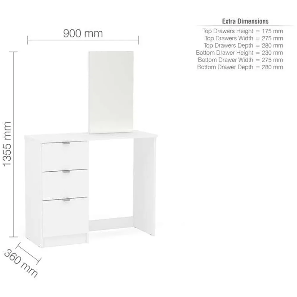 Madison 3 Drawer Dressing Table with Mirror - White