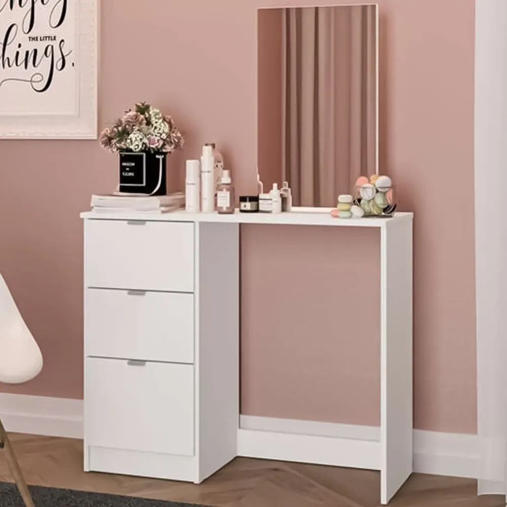 Madison 3 Drawer Dressing Table with Mirror - White image