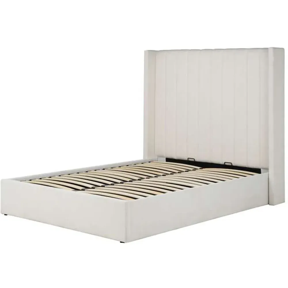 Maisey Double Ottoman Bed with Storage - White, Linen