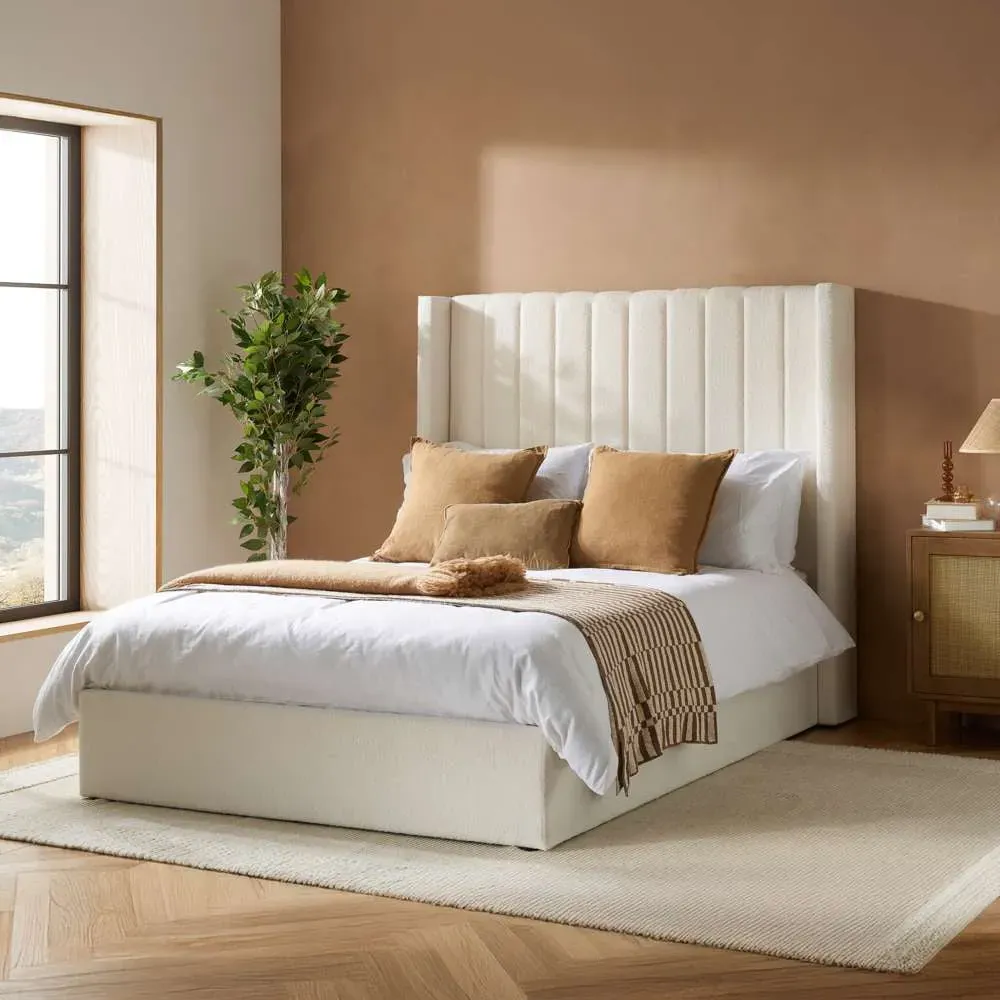 Maisey King Size Ottoman Bed with Storage - White, Boucle