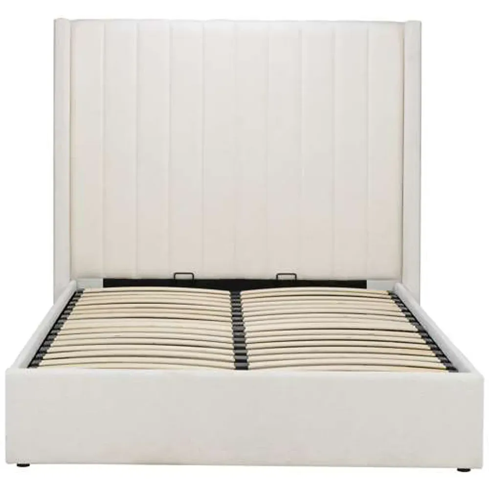 Maisey King Size Ottoman Bed with Storage - White, Linen