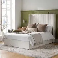 Maisey King Size Ottoman Bed with Storage - White, Linen