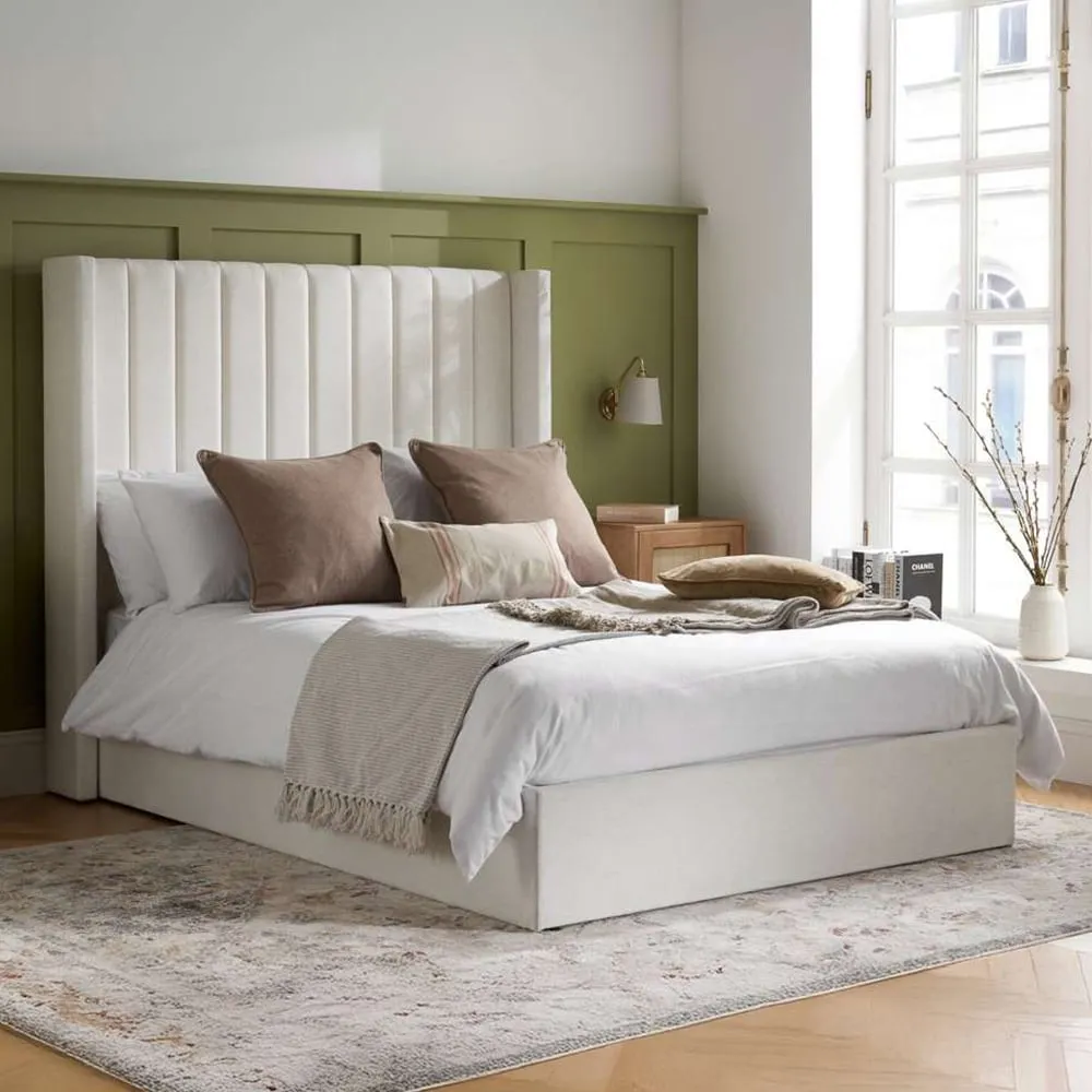 Maisey King Size Ottoman Bed with Storage - White, Linen