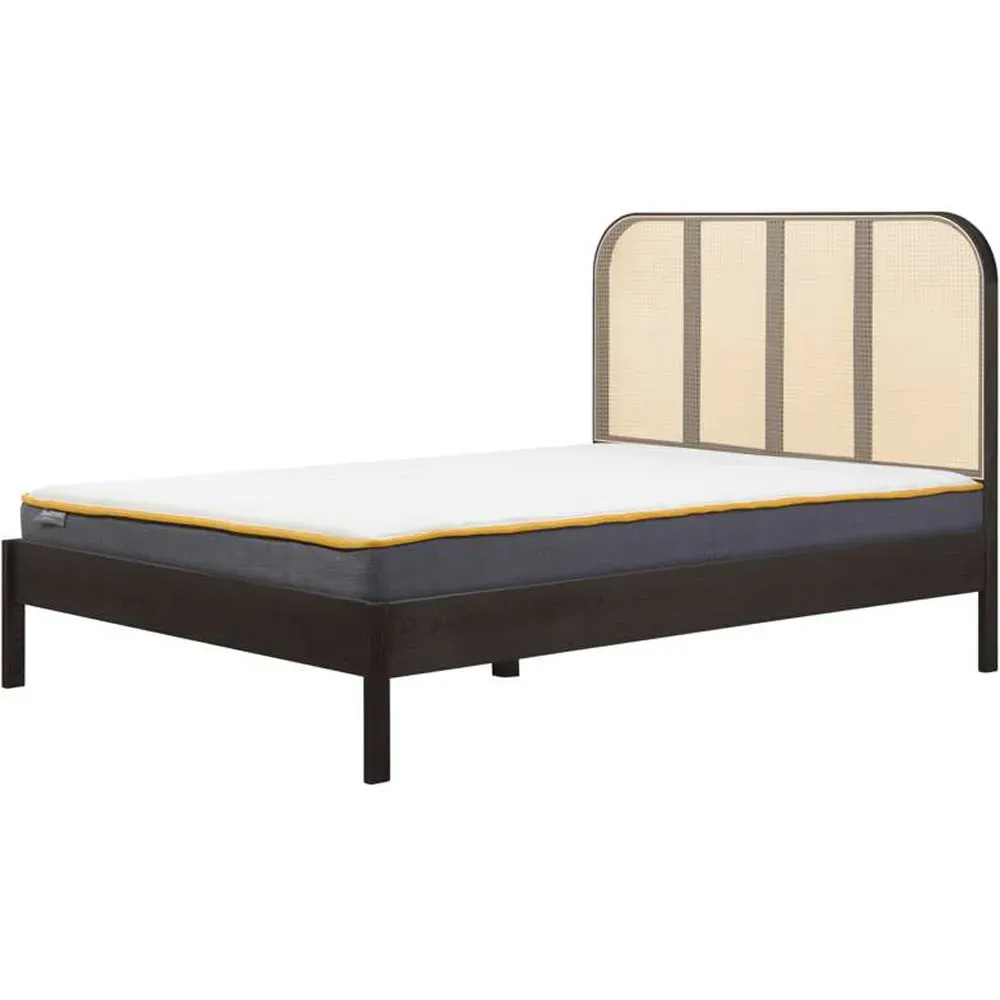 Margot Double Bed with Rattan Headboard - Black