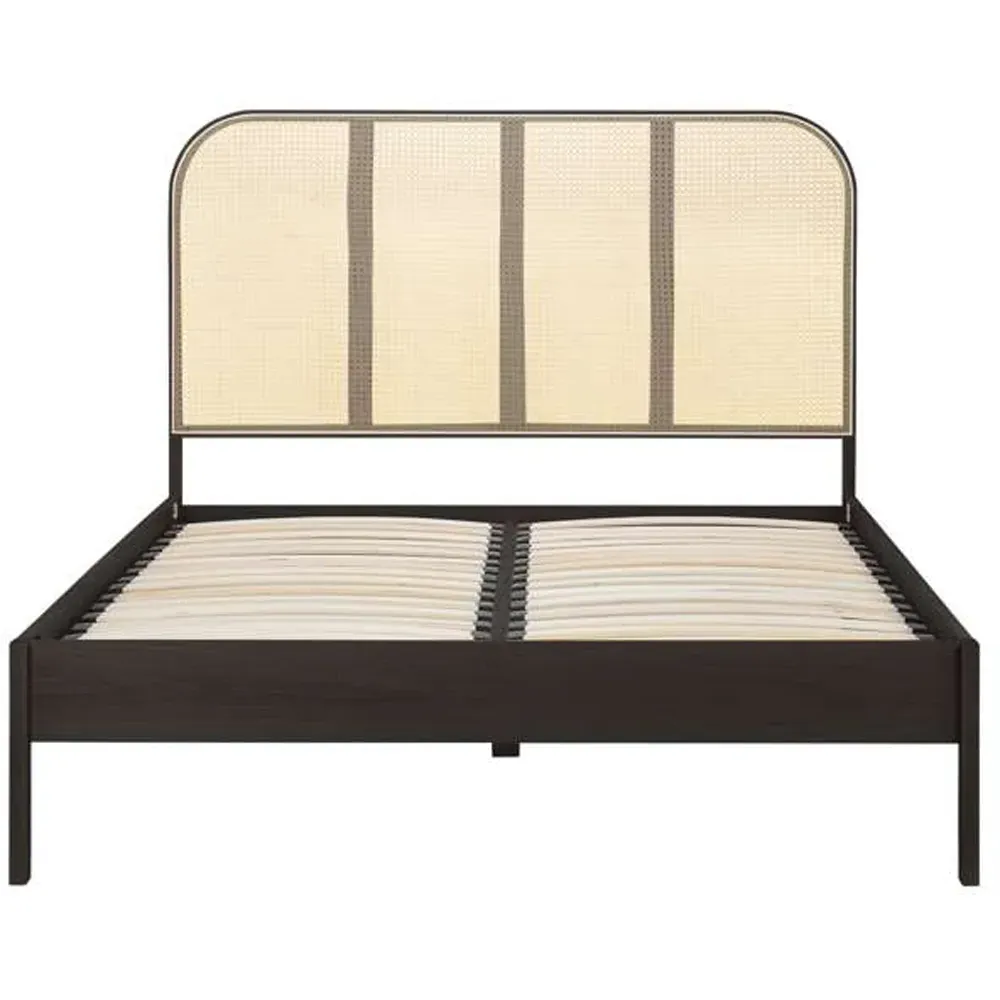 Margot Double Bed with Rattan Headboard - Black