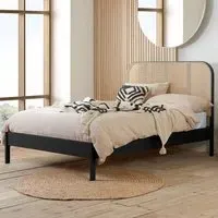 Margot Double Bed with Rattan Headboard - Black