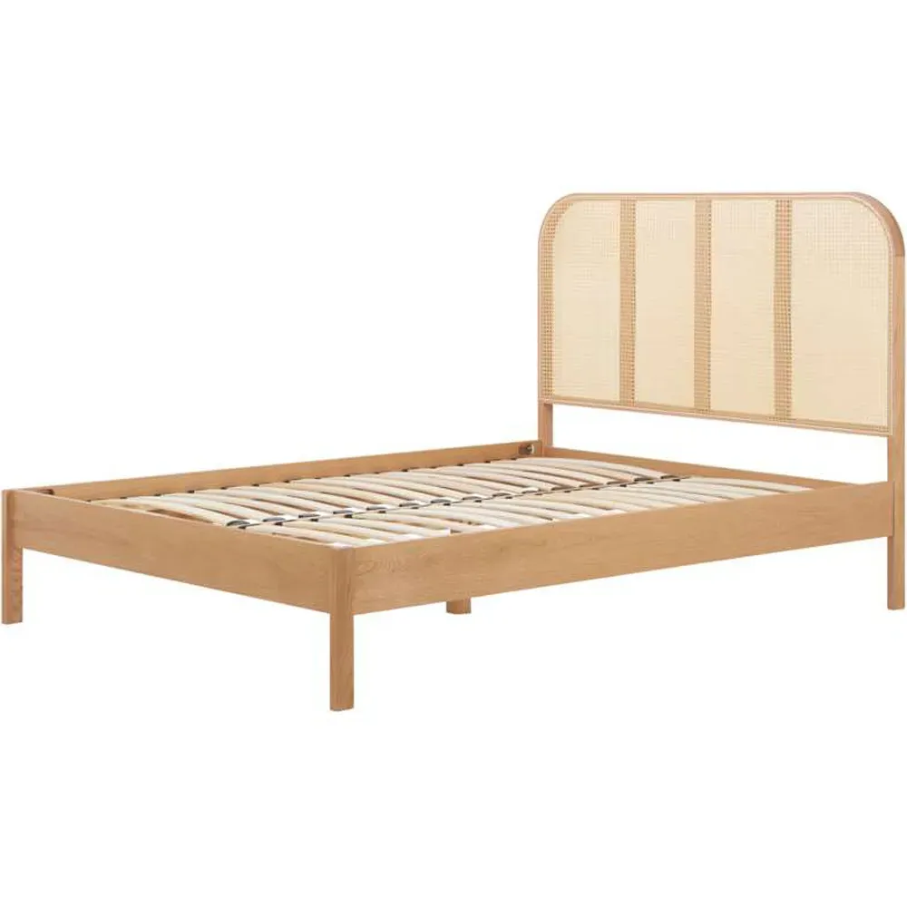 Margot Double Bed with Rattan Headboard - Oak