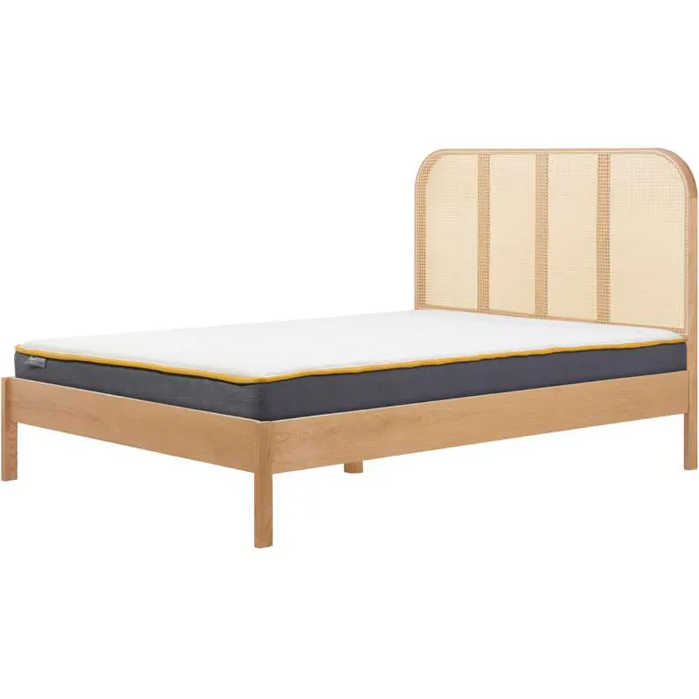 Margot Double Bed with Rattan Headboard - Oak