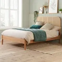 Margot Double Bed with Rattan Headboard - Oak