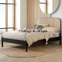 Margot King Size Bed with Rattan Headboard - Black